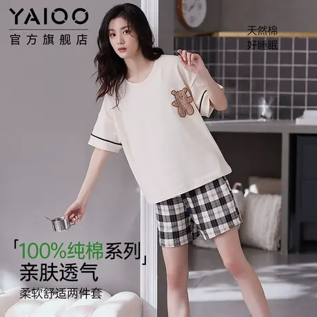 雅鹿睡衣女款夏季纯棉短袖短裤套装夏季宽松家居服2025年夏季新款商品大图