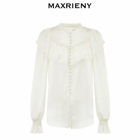【奥莱】MAXRIENY缎面真丝上衣秋雪纺衫荷叶领衬衫图片