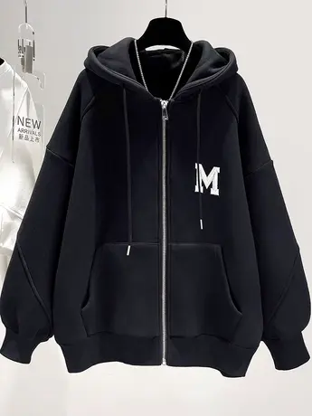 加绒卫衣连帽2022秋季新款女装宽松秋冬中长款加厚开衫外套上衣潮商品大图