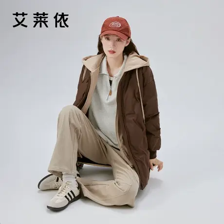 艾莱依冬季修身年新款假两件羽绒服女连帽宽松时尚保暖棒球服外套商品大图