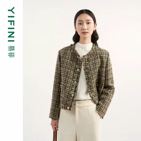 [专柜同款]Yifini/易菲小香风气质外套宽松短款棉服保暖棉衣女冬商品大图