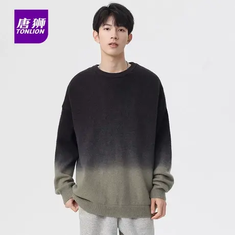 唐狮秋季薄款男士学院风扎染渐变色圆领套头毛线针织衫上衣服潮AP商品大图