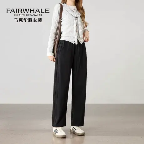 马克华菲休闲运动卫裤女2025新款小个子直筒弯刀裤高腰显瘦阔腿裤图片