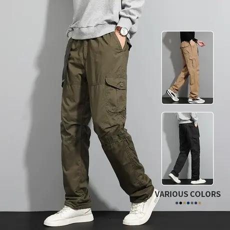 多口袋工装裤男秋冬中年加肥加大码长裤冬季男士宽松直筒厚款裤子商品大图