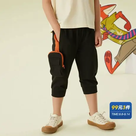 美特斯邦威童装休闲裤夏季纯棉舒适百搭男中童立体袋针织七分裤商品大图