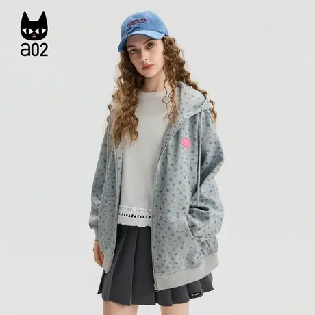 a02宽松连帽卫衣女2025新款秋季灰色百搭上衣通勤穿搭开衫外套商品大图