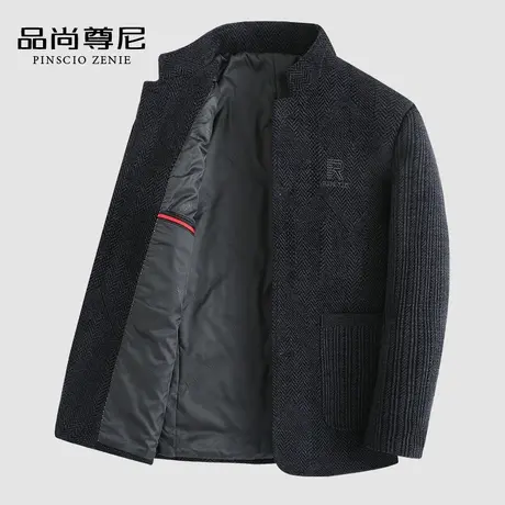 男士外套秋冬款雪尼尔单排扣商务休闲立领夹克中年爸爸装2022新款商品大图