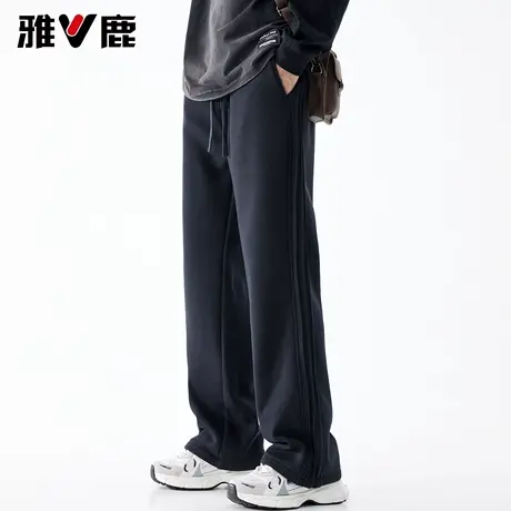 雅鹿2026秋冬季新款纯色宽松直筒卫裤男加绒加厚潮牌运动休闲长裤图片