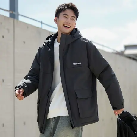 唐狮冬季男连帽前胸小标短款工装棉衣百搭简约日常高级感TMTA商品大图