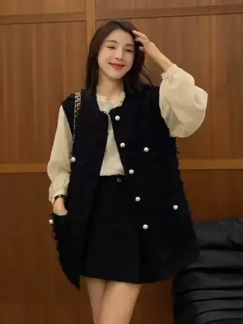 黑色小香风马甲外套女2023秋季新款洋气高级感气质无袖马夹外搭潮商品大图