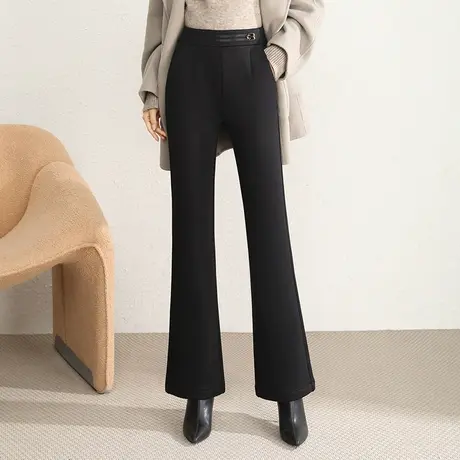 加厚加绒微喇裤女2023秋冬新款高腰垂感休闲裤显瘦百搭通勤长裤子商品大图