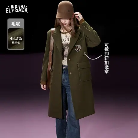 妖精的口袋长款毛呢大衣女2023冬季新款英伦学院风设计感呢子外套图片