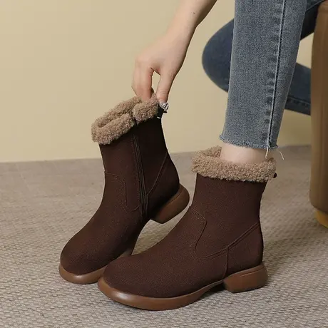 磨砂真皮大码女靴41一43秋季短靴女2023新款春秋单靴显脚小靴子商品大图