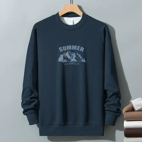 350g重磅卫衣男秋冬款摇粒绒加厚圆领长袖t恤无帽上衣服日系潮牌商品大图