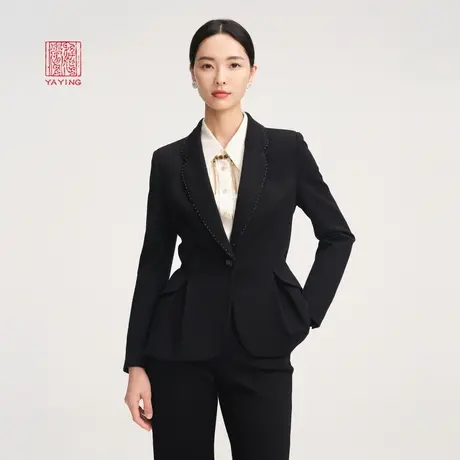 EP雅莹高端系列 气质绵羊毛黑色收腰西装外套 商场同款1107B图片