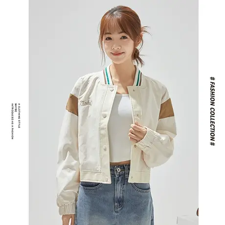 [商场同款]唐狮冬季外套女左胸小字拼接棒球领时尚潮流青春少女图片