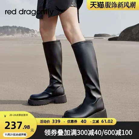 红蜻蜓女鞋秋冬新款厚底高筒靴女百搭长靴显瘦不过膝时装靴骑士靴商品大图