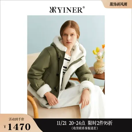 YINER音儿专选女装冬季法式优雅都市通勤羊毛连帽短外套商品大图
