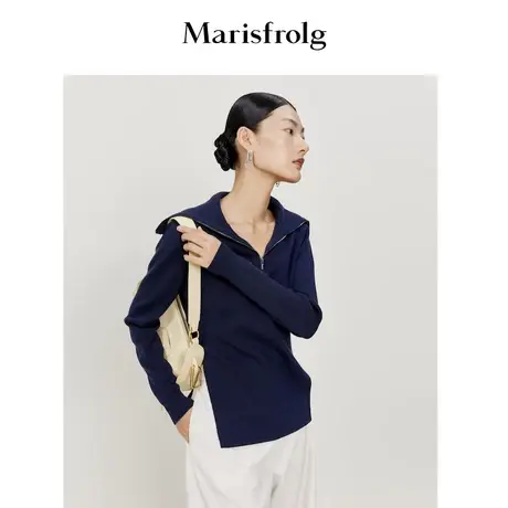 【水手领羊毛衫】玛丝菲尔春新款蓝色设计感毛针织衫上衣商品大图