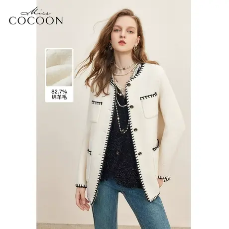 MISSCOCOON千金玛德琳小香风羊毛双面呢大衣2023秋冬新款毛呢外套商品大图