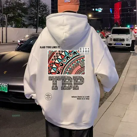 港风国潮连帽卫衣男春秋款ins潮牌情侣复古加厚加绒外套重磅宽松商品大图