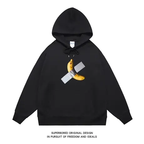趣味胶带粘橡胶印花连帽卫衣男春秋季小众设计感宽松休闲上衣帽衫商品大图