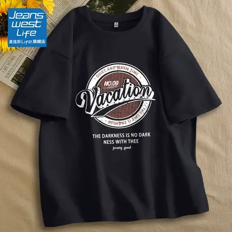 真维斯LIFE美式复古风设计感纯棉短袖t恤女2023夏季新款宽松体恤商品大图