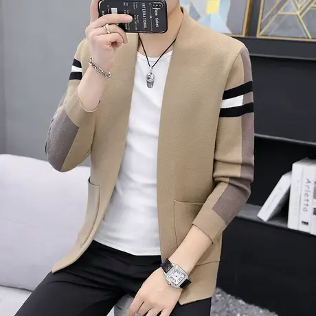 男士针织开衫韩版修身薄款毛衣2023新款秋装上衣潮流百搭帅气外套商品大图