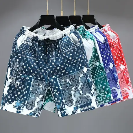 冰丝短裤男士夏季腰果花直筒五分休闲裤子男潮牌青少年印花沙滩裤商品大图