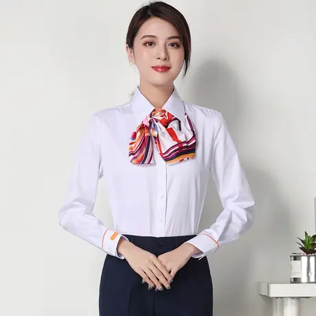 2023年联通工作服女白色条纹长袖衬衫营业厅员工装短袖衬衣秋制服商品大图