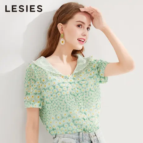 蓝色倾情春夏女装 清绿色小雏菊碎花衬衫女设计感甜美上衣商品大图
