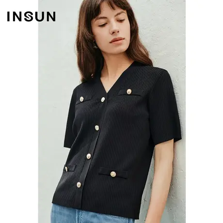 INSUN恩裳线上专选夏季冰凉混纺双曲纱小香风针织衫商品大图