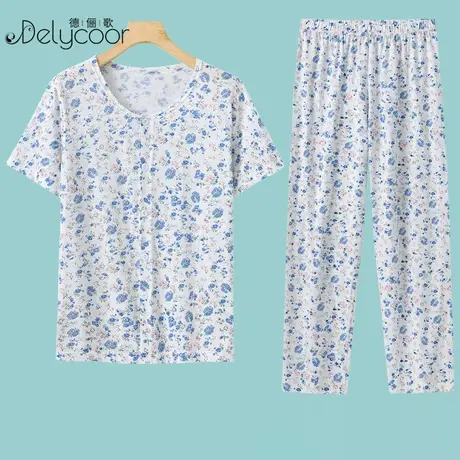 奶奶纯棉开衫睡衣女夏季薄款妈妈装短袖上衣夏天老年人全棉家居服商品大图