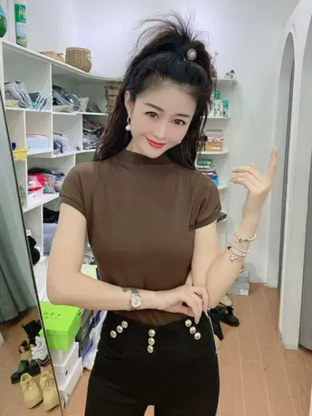 初秋新款半高领打底衫t恤女薄款时尚内搭短款纯色修身显瘦上衣潮商品大图