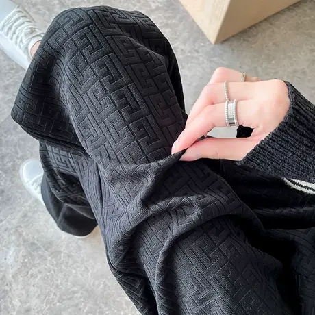 黑色阔腿裤女高腰显瘦2023春秋季新款休闲针织薄款设计感爆款裤子商品大图