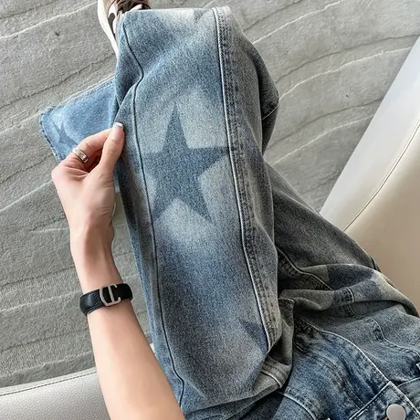 美式阔腿牛仔裤女2023年春秋新款高腰宽松直筒小众设计垂感拖地裤商品大图