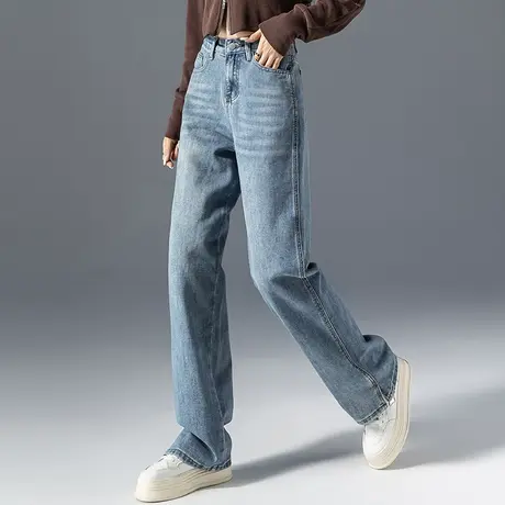 高腰加长牛仔裤女2023年新款显瘦阔腿裤春秋拖地裤潮牌窄版直筒裤图片