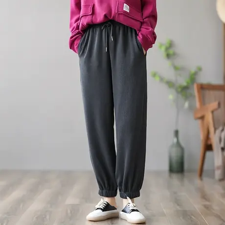 dza 高腰运动裤子女士休闲长裤新款秋季宽松哈伦裤百搭显瘦直筒裤图片