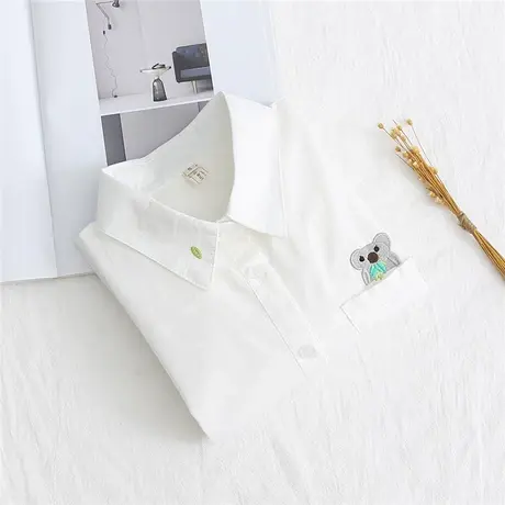 春秋装新款学院风文艺考拉刺绣长袖衬衫女宽松百搭学生打底衬衣萌图片