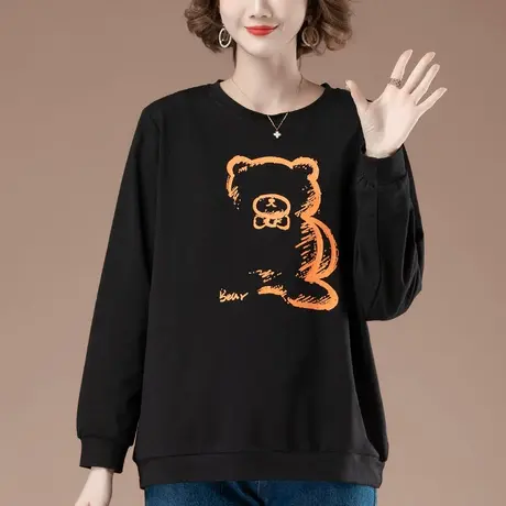 薄款卫衣女春秋加肥加大码女装宽松中年妈妈纯棉卡通印花显瘦上衣商品大图