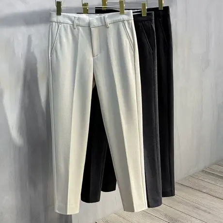 秋冬轻商务男休闲裤免烫直筒小脚裤修身加厚保暖磨毛呢裤小西裤男商品大图