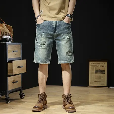 Modi Nick/摩帝尼克时尚潮流男士牛仔裤百搭宽松直筒潮流破洞薄款商品大图