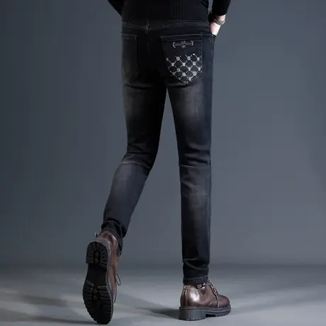 轻奢牛仔裤男2023秋冬新款黑色潮牌修身小脚潮流男士弹力时尚百搭商品大图