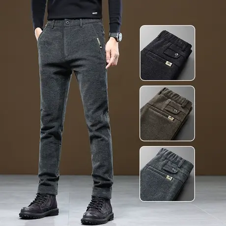 男装弹力西装裤秋冬季修身直筒保暖休闲裤子男款防风抗寒商务西裤商品大图