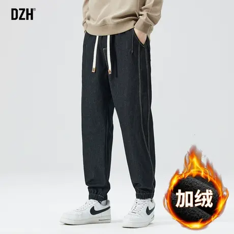 男生复古加绒牛仔裤男冬季加厚裤子2024新款束脚休闲裤百搭牛子裤商品大图