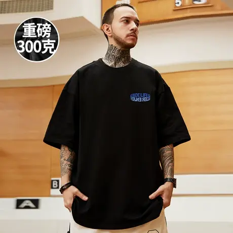 300克美式重磅简约胖人短袖T恤大码男装加肥加大半袖胖子男款体恤商品大图