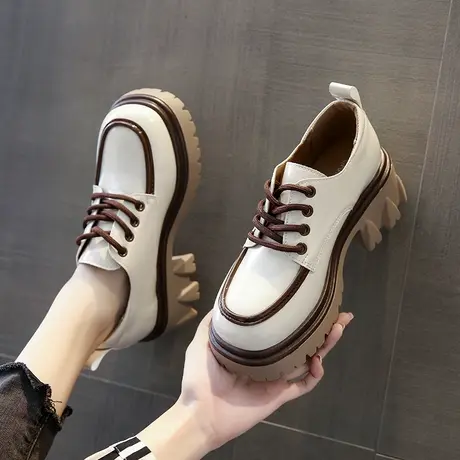 英伦风小皮鞋女2024秋季新款日系百搭厚底单鞋高级感乐福鞋高跟商品大图