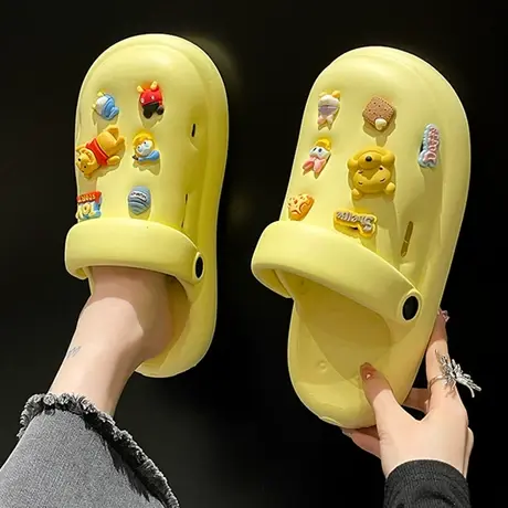 可爱少女心包头凉拖鞋女2024新款夏季外穿卡通小熊厚底防滑洞洞鞋商品大图