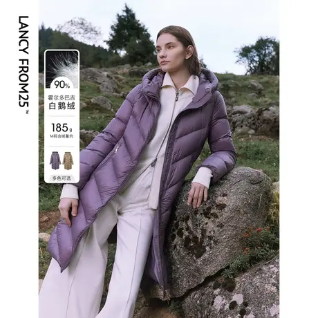 朗姿霍尔多巴吉白鹅绒连帽茧型羽绒服外套女款2023年冬季新款上衣商品大图