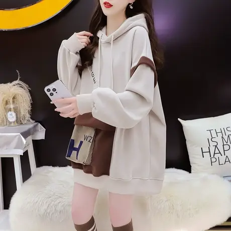 加绒加厚连帽卫衣外套女2024新款春季爆款洋气减龄宽松设计感上衣图片